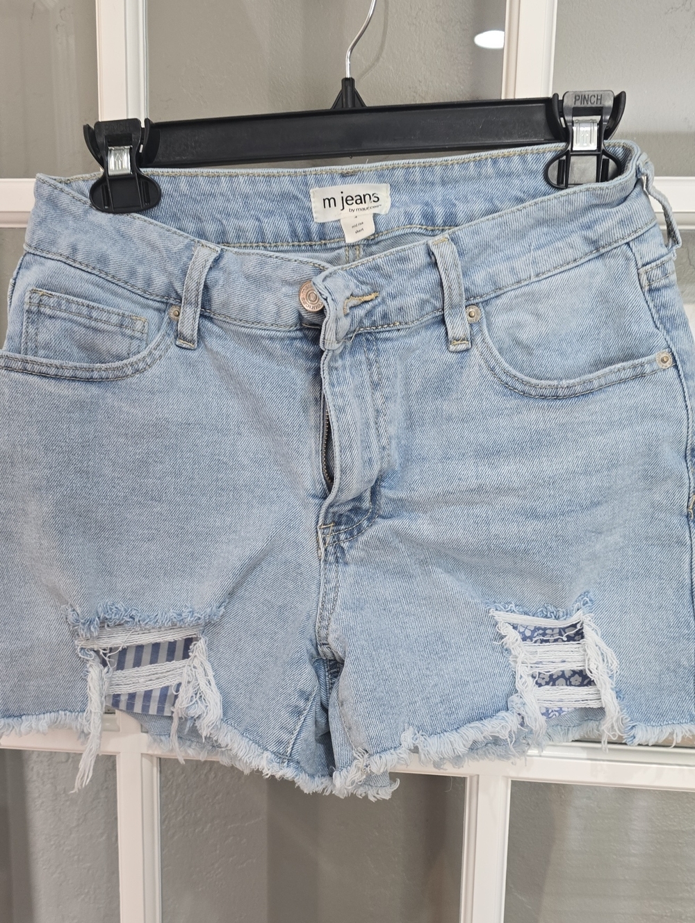 Maurices Light Wash Distressed Denim Shorts